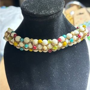 Hand crafted bracelet ivory jasper stone-Czech glass fire polished beads.